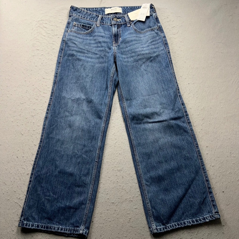 Hollister Wide Leg Flare Jeans - Medium Blue Denim